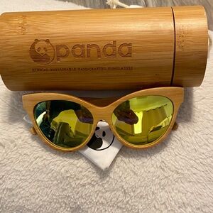 Panda Bamboo Sunglasses with Blue Lenses